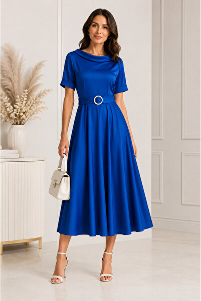 Gorgeaux Rochie Eleganta Albastru Royal cu Cordon Lara - M(38)
