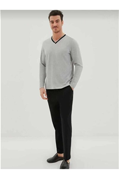 Kiğılı Half Crew Neck Long Sleeve 2-Piece Cotton Pajama Set