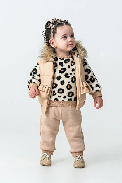 Minigimin Cicileri My Little Dog's Fluffy Fur Hooded 3-Piece Set - Beige