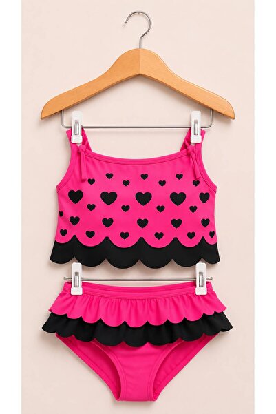 RAPAPA Girl's Neon Pink and Heart Swimsuit 26262