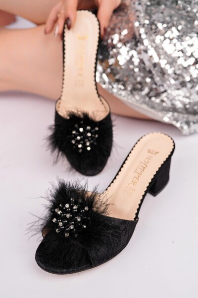 Nesil Shoes Večernja haljina Whip 120 sa crnim perjem i kamenom, ženske papuče