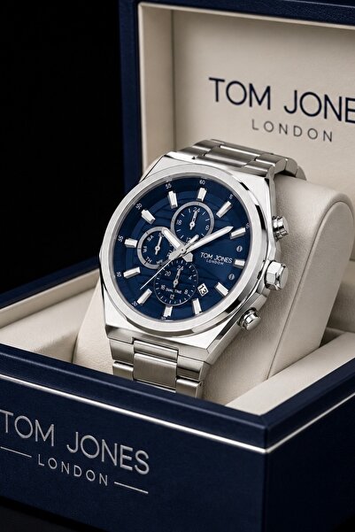 Tom Jones London Men's Watch Silver Blue Color Original Quality Steel Waterpr...