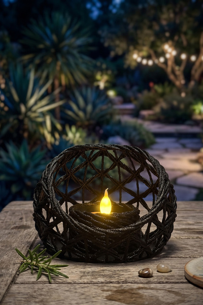 DuudStore Ahşap Örgü Görünümlü Dekoratif Led Mumluk (LED Tealight Mum Hediyeli)
