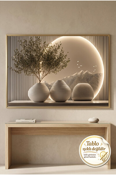 sayetablo Luminous Peaks - Gerçek Cama Baskı Gold Alüminyum Metal Çerçeveli T...