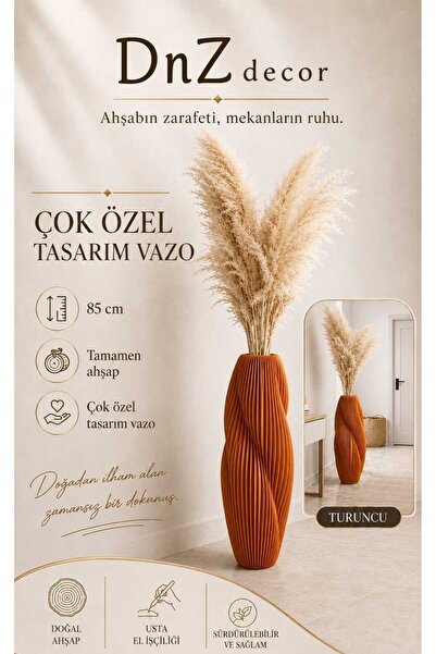 dnzdecor Modern Dalga Form Turuncu Dekoratif Vazo 85 cm – Büyük Boy Tasarım Y...