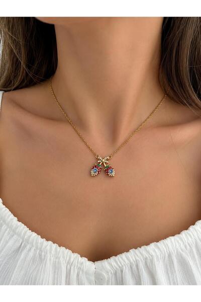 Haziran Accessory, Xuping Gold Necklace with Stone Cherry Pendant (Xp Stamped)