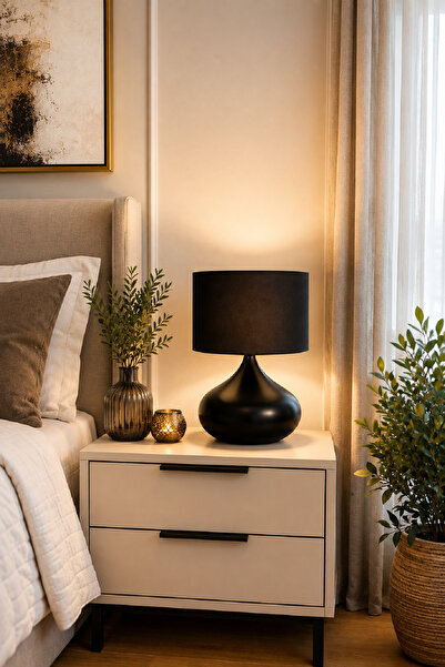 White West inn House Ellipse Table Lamp Black Fabric Hat