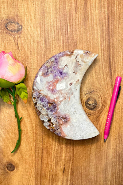 Pembe Ametist Doğal Taş Metal Standlı Kütle Ay Kesim