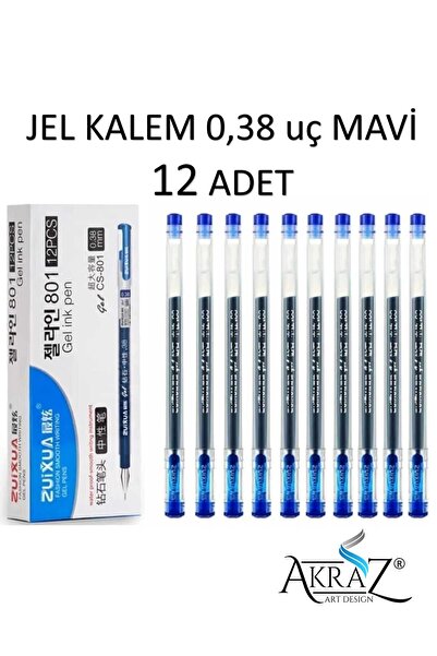 Jel Kalem Mavi 0.38 mm 12 Adet (Jel mürekkep, iğne uç)