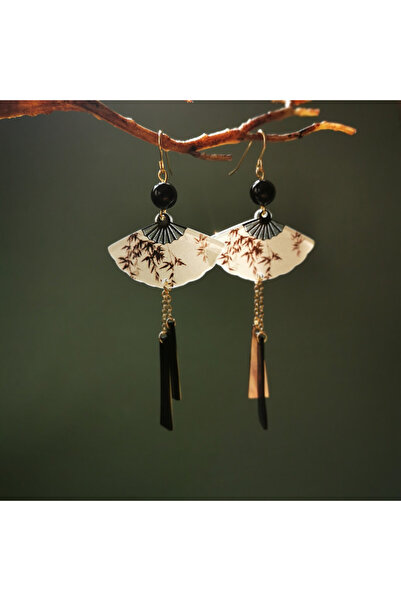 Choice HE19846-1 New Chinese Style Fan Resin Tassel Earrings for Women Fashio...