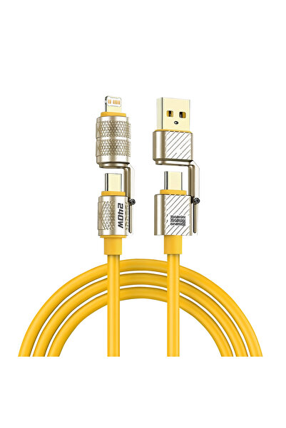 Choice كابل شحن سريع USB-C متعدد المنافذ بطول 1 متر، أصفر اللون، 240 واط، 4 ف...