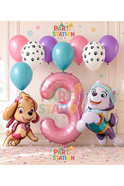 Parti Station Paw Patrol Skye 3 Yaş Balon Seti Polis Köpek Paw Patrol Skye ve...