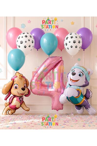 Parti Station Paw Patrol Skye 4 Yaş Balon Seti Polis Köpek Paw Patrol Skye ve...