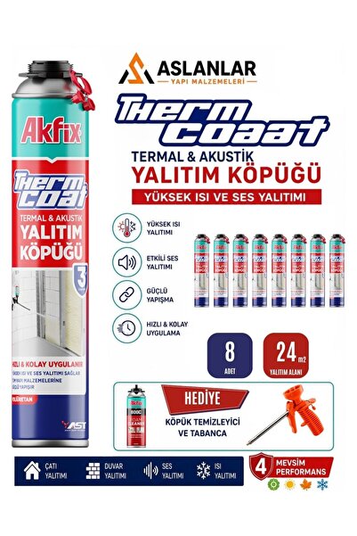 Akfix Thermcoat Poliüretan Termal Isı Ve Ses Yalıtım Sprey Köpük 8 Ad. Tabanc...