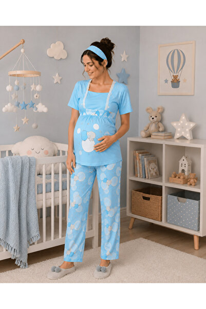Free Angel Kadın Mavi Hamile Lohusa Pijama Takımı