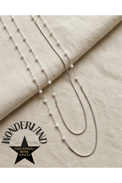 stainless steell 316L Steel Silver Pearl Wrapped Women's Necklace 170 cm