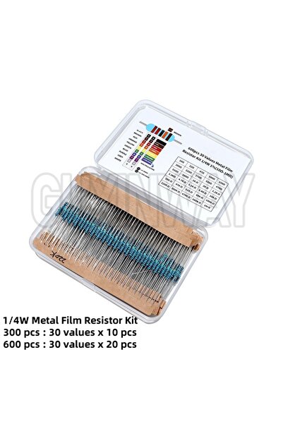 Choice1 With box 300PCS 300/600PCS 1/4W Metal Film Resistor kit 1% 30 values ...