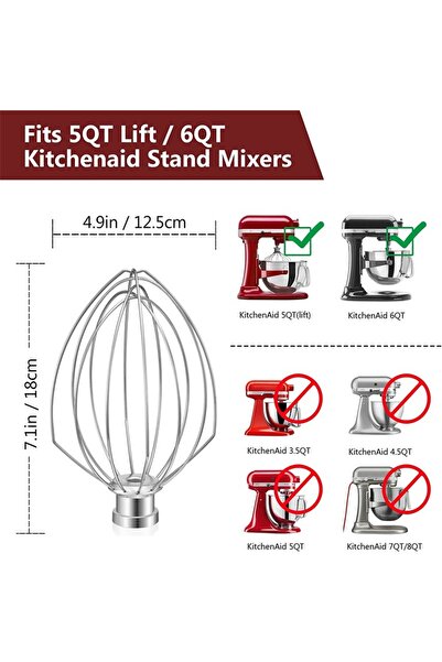 Choice FOR KA 6QT 6 Wire Whisk Attachments Compatible with KitchenAid 5Plus-6...