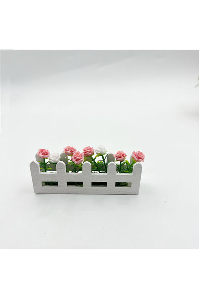 Choice A Mini Flower Potted Rose Fence Flower Set Miniature Decorative Wooden...