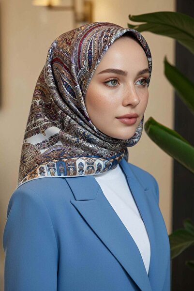 Vissona 100% twill silk etro patterned gray - salmon colored 90x90 scarf sewi...