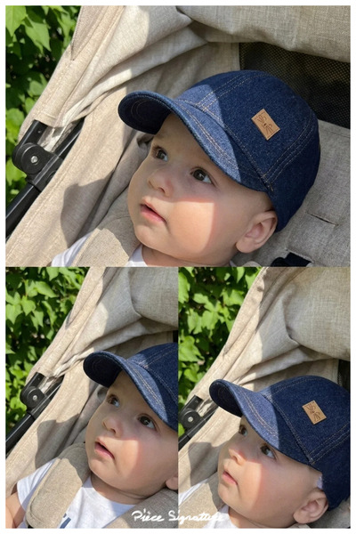 PIECE SIGNATURE Baby Summer Hat - Soft Jean Baby Cap with Cat Emblem (0-18 Months) (Size 43-46 cm)