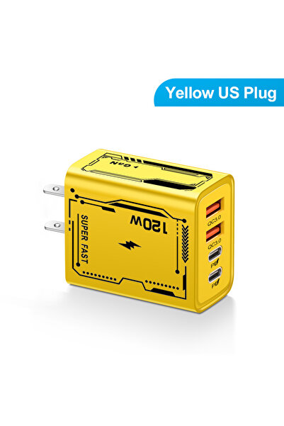 Choice شاحن 02 أصفر أمريكي بأربعة منافذ USB C PD شحن سريع 3.0 من النوع C شواح...