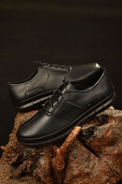 JAMES FRANCO Men's 100% Leather Black Casual Shoes with Innovative Style Offe...