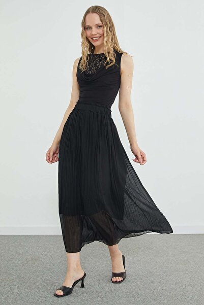 Fulla Moda تنورة شيفون طويلة مطوية بخصر مطاطي
