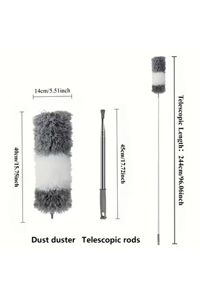 Choice6 grey and white-244cm Duster with Extension Rod, Retractable Dust Brus...