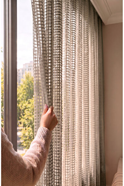 istper Beige Mesh Knitted Tulle Curtain I Heavy Weight I 1/2.5 Medium Pile I ...