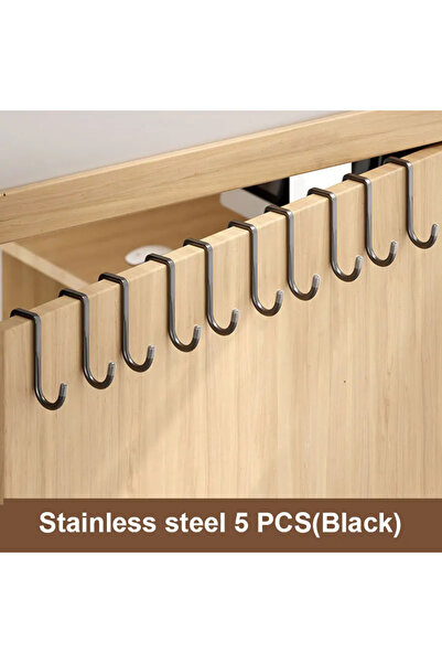 Choice 201-Black 5pcs 201 Stainless Steel Hook Free Punching Double S-Shape H...