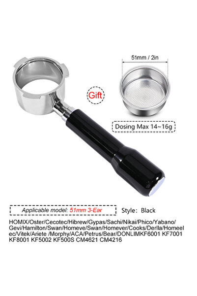 Choice5 Donlim51MM-black 51mm Bottomless Coffee Portafilter With 2 Cups Baske...
