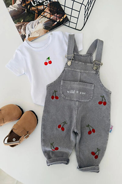 Minigimin Cicileri My Little One's Cherry Embroidery Detailed Baby Girl Overa...