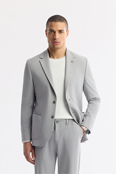Avva Men's Gray Mono Collar Viscose Blended Lightweight Bi-Stretch Blazer Com...