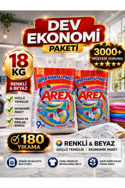 AREX "büyük Ekonomi Paketi ; Kg Toz Çamaşır Deterjanı, Color&White(9+9)