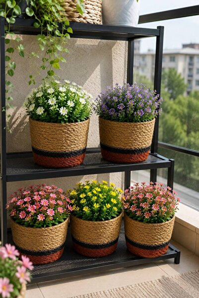 Bayev Wicker 2202 Flower Pot Set with 5 Inner Bags - Natural Wicker Flower Po...