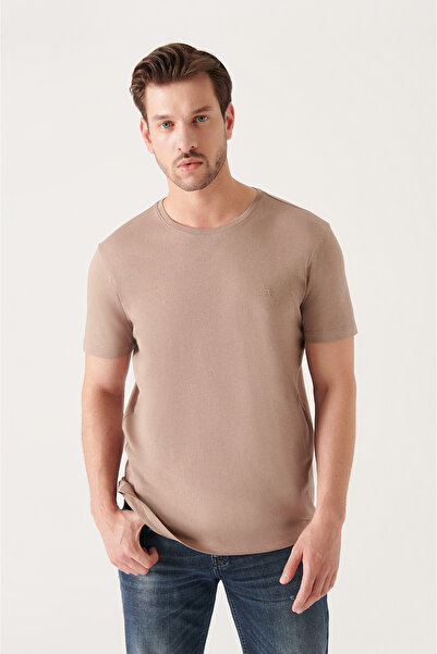 Avva Men's Mink Ultrasoft Crew Neck Plain Modal T-Shirt B 001171