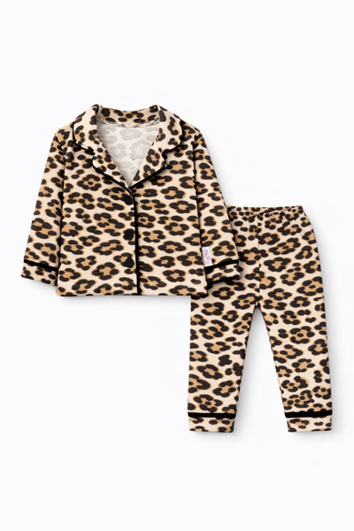 Bubito Leopar Desenli Kız Bebek Çocuk Alt Üst 2'li Pijama Takım-Çok Renkli