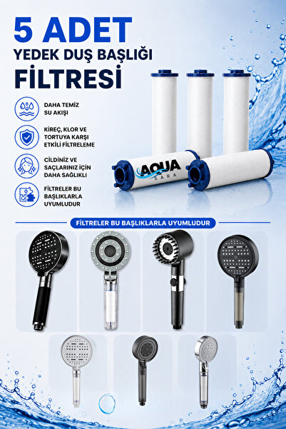 Aqua Sara 5 Adet Filtreli Duş Başlığı Uyumlu Yedek Filtresi Kireç Kir Pas Önl...
