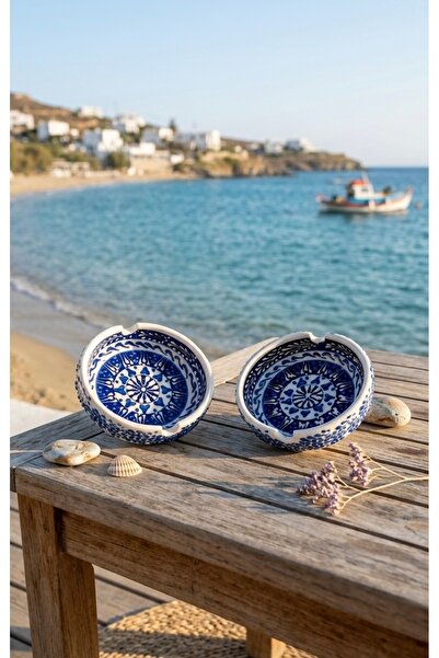 Alaçatı Bodrum Mavi Temalı El Yapımı Küllük 2’li Set