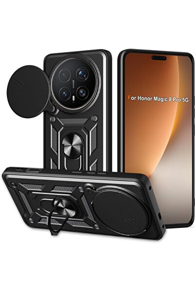 Rivor Honor Magic 8 Pro Uyumlu Kılıf Kamera Sürgülü Standlı Yüzüklü Darbe Emi...