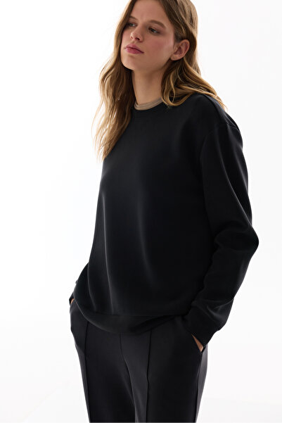 Penti Siyah Bisiklet Yaka Oversize Modal Sweatshirt