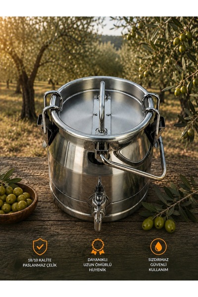 Favo Agro 10 Litre Zeytinyağı Güğümü - Musluklu - Paslanmaz Çelik - Klips Kap...