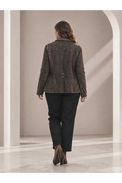 MODA VİNTAGE DENİM BÜYÜK BEDEN FÜME EFEKTLİ KOT CEKET