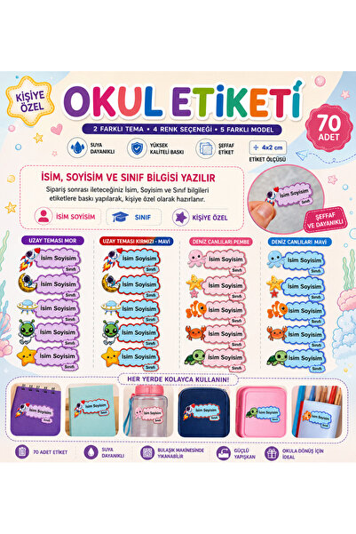 Seçkin Trend Kişiye Özel, Okul Etiketi, Şeffaf Suya Dayanıklı Öğrenci İsim Sı...