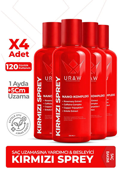 Uraw Kırmızı Sprey 4’lü Set | Yoğun Bakım & Hızlı Uzama Desteği