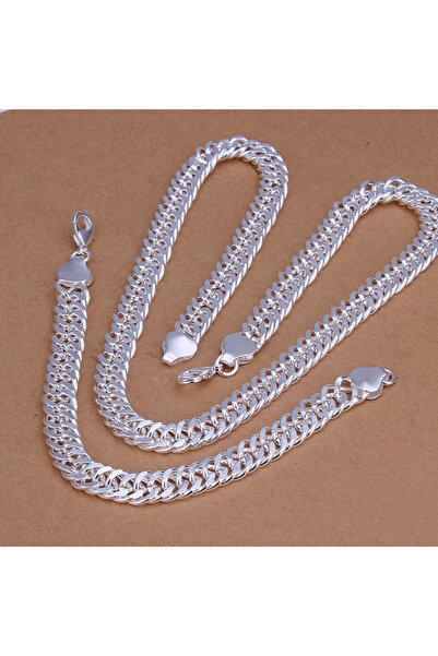 Choice 50cm and 20cm Silver 925 Sterling Silver 10MM Chain Necklace Bracelet ...