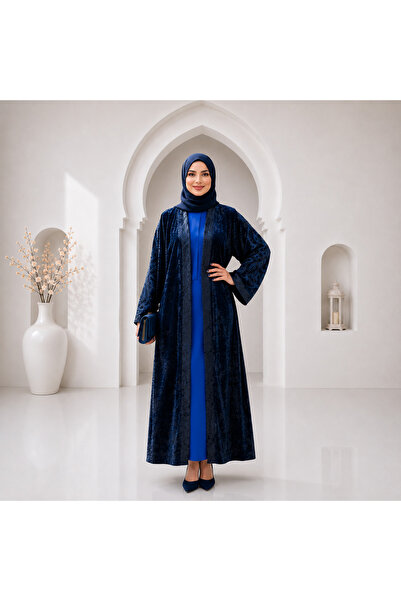 Muslima Wear Okyanus Mavisi Gölgeli Japon Kadife Oryantal Desen Kollar Nakış ...