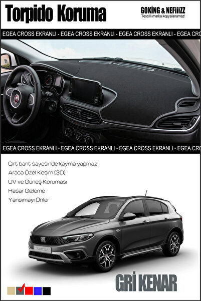 Fiat Egea Cross Torpido Koruyucu - Ekranlı Modele Özel - Tam Uyumlu - Koku Yapmaz - Kenar Rengi GRİ