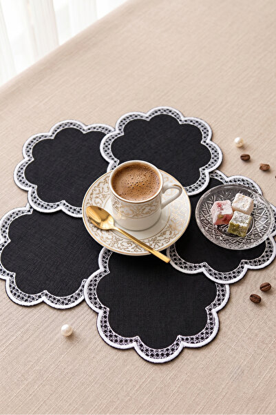 Generic Brand Set of 3 Black Plain Patterned Coffee Side Round Presentation N...